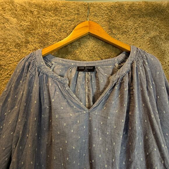 Lane Bryant Chambray Cotton Top Blouse Shirt Blue Popover Swing Size 22 24 - Picture 5 of 9